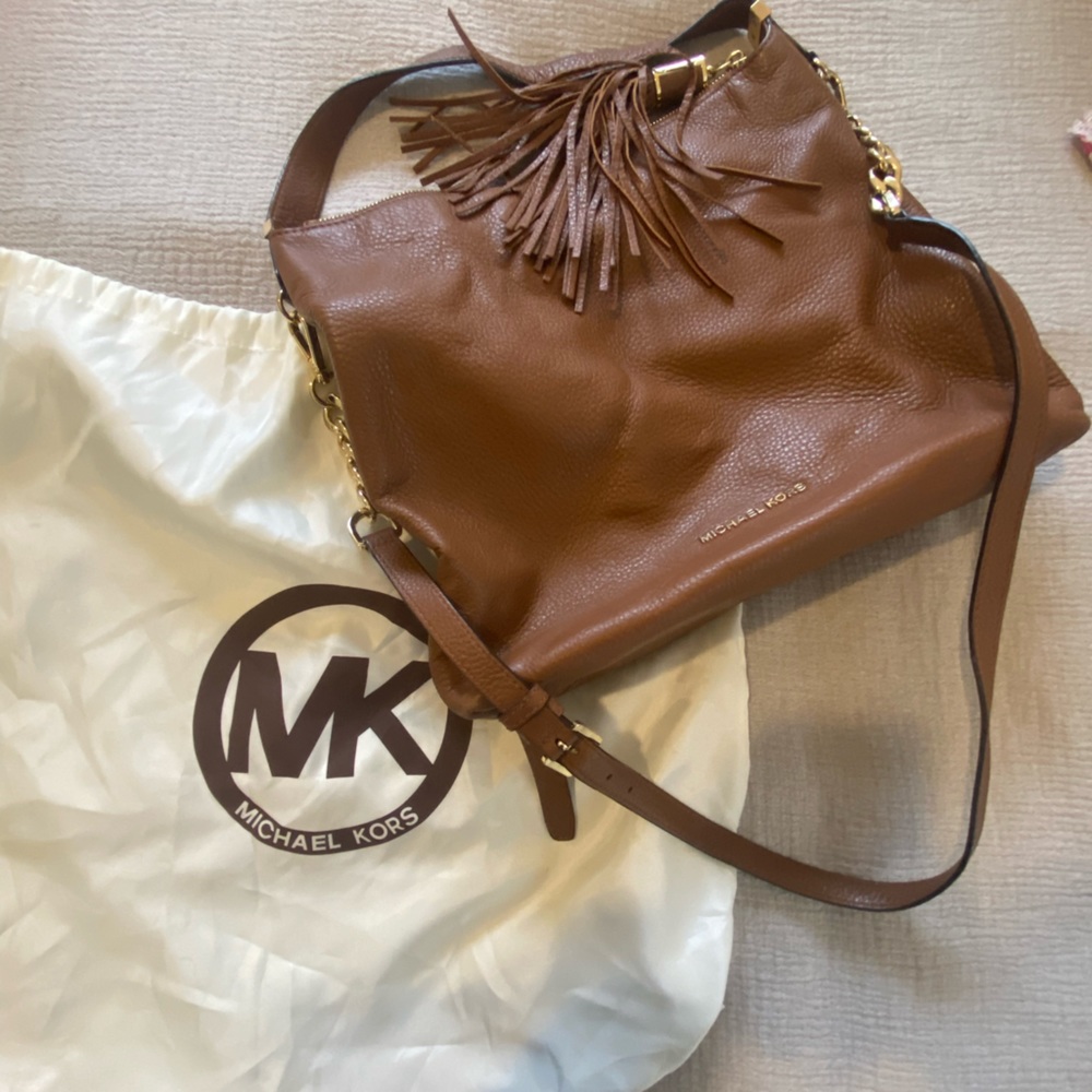 Michael Kors Carmel Leather Purse Bag Tassel Brown